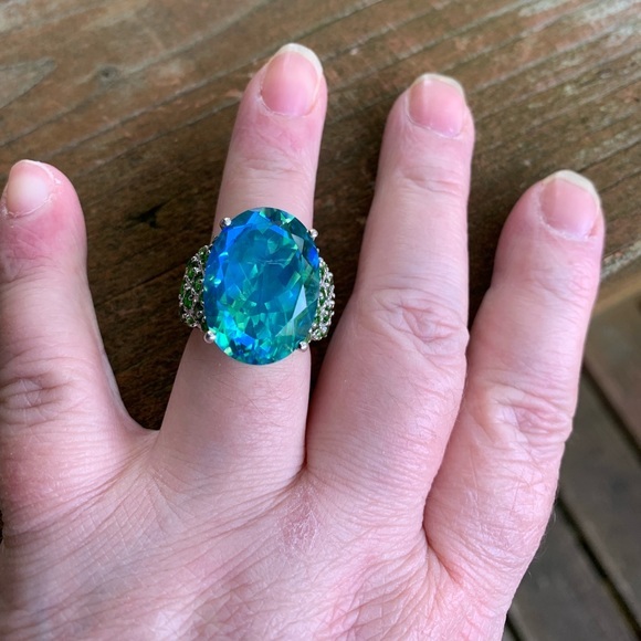 STERLING SILVER PEACOCK QUARTZ RING SIZE 6 - Picture 3 of 8